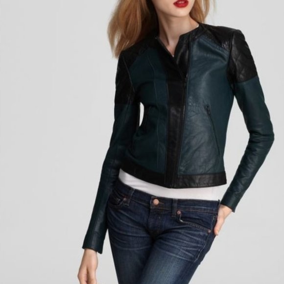 Theory Maisie Leather Moto Jacket Womens Sz Large - Picture 6 of 10